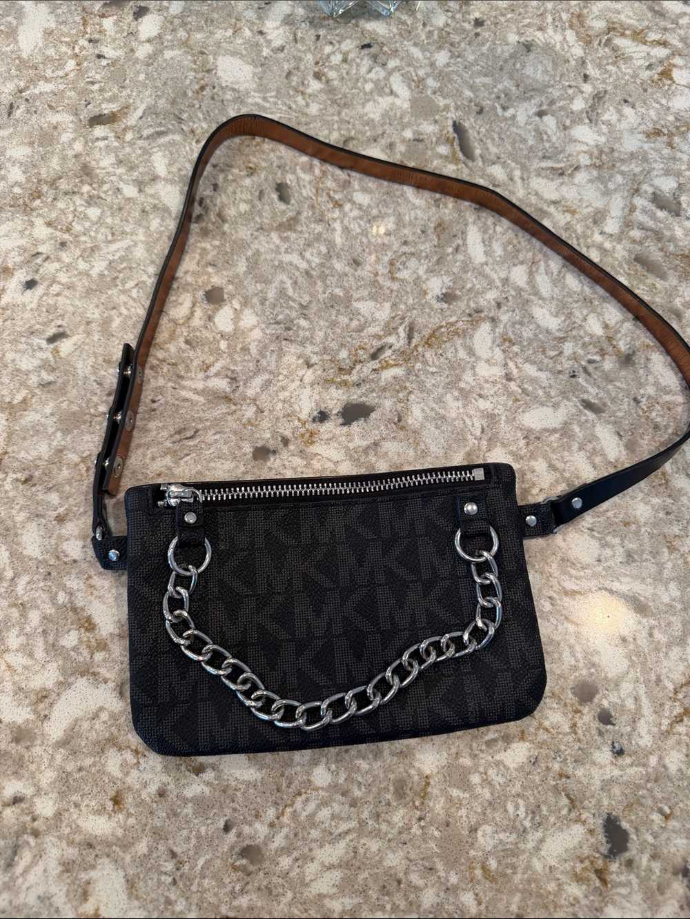 Michael Kors Black Logo Chain Strap Belt Bag L